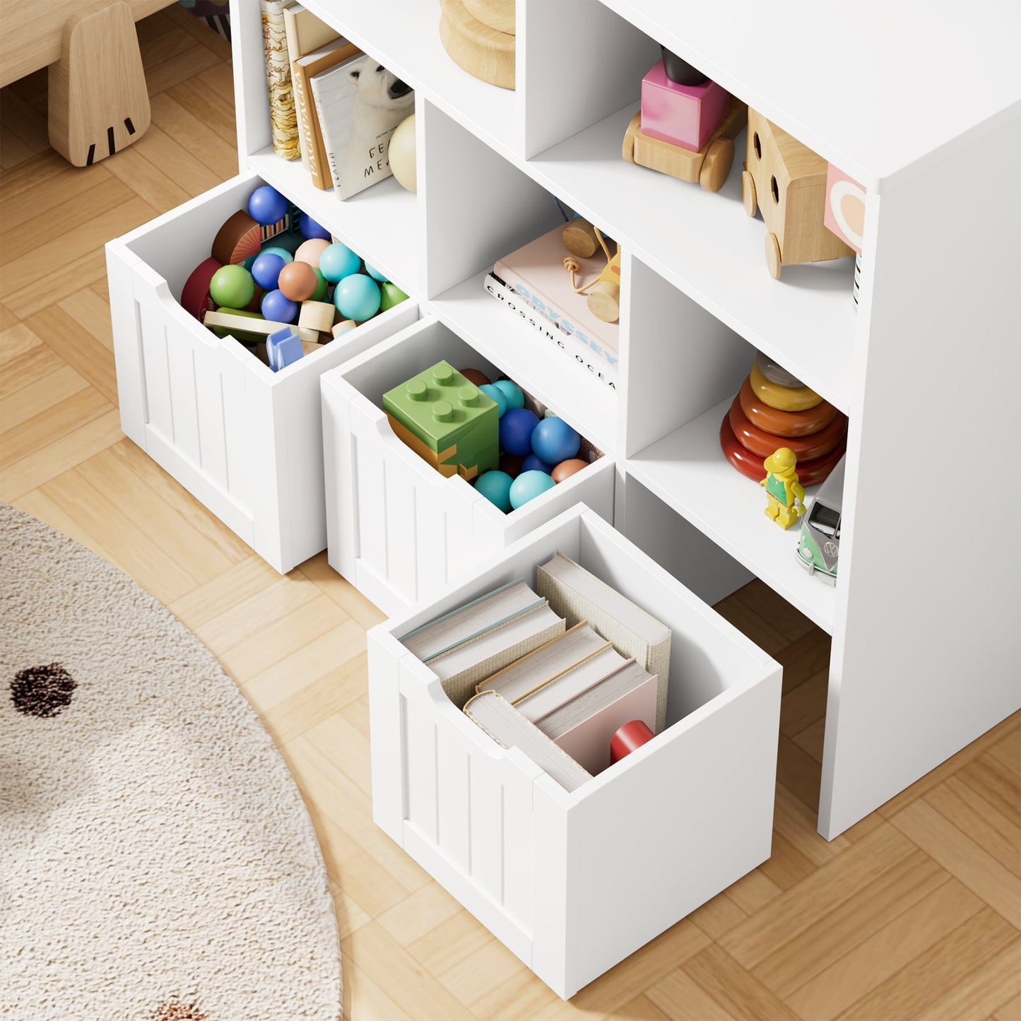 Homfa 5 Cube Toy Storage Organizer, Kids Geometric Bookcase with 3 Drawers, Storage Cabinet for Living Room, White Finish