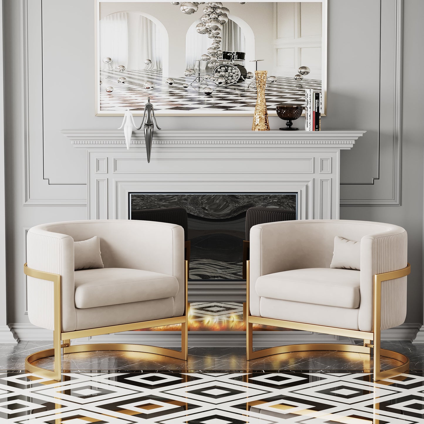 Apeaka Velvet Barrel Living Room Accent Chair, Modern Mid Century Arm Lounge Chairs Single Sofa Tub Bucket Club Chair for Bedroom