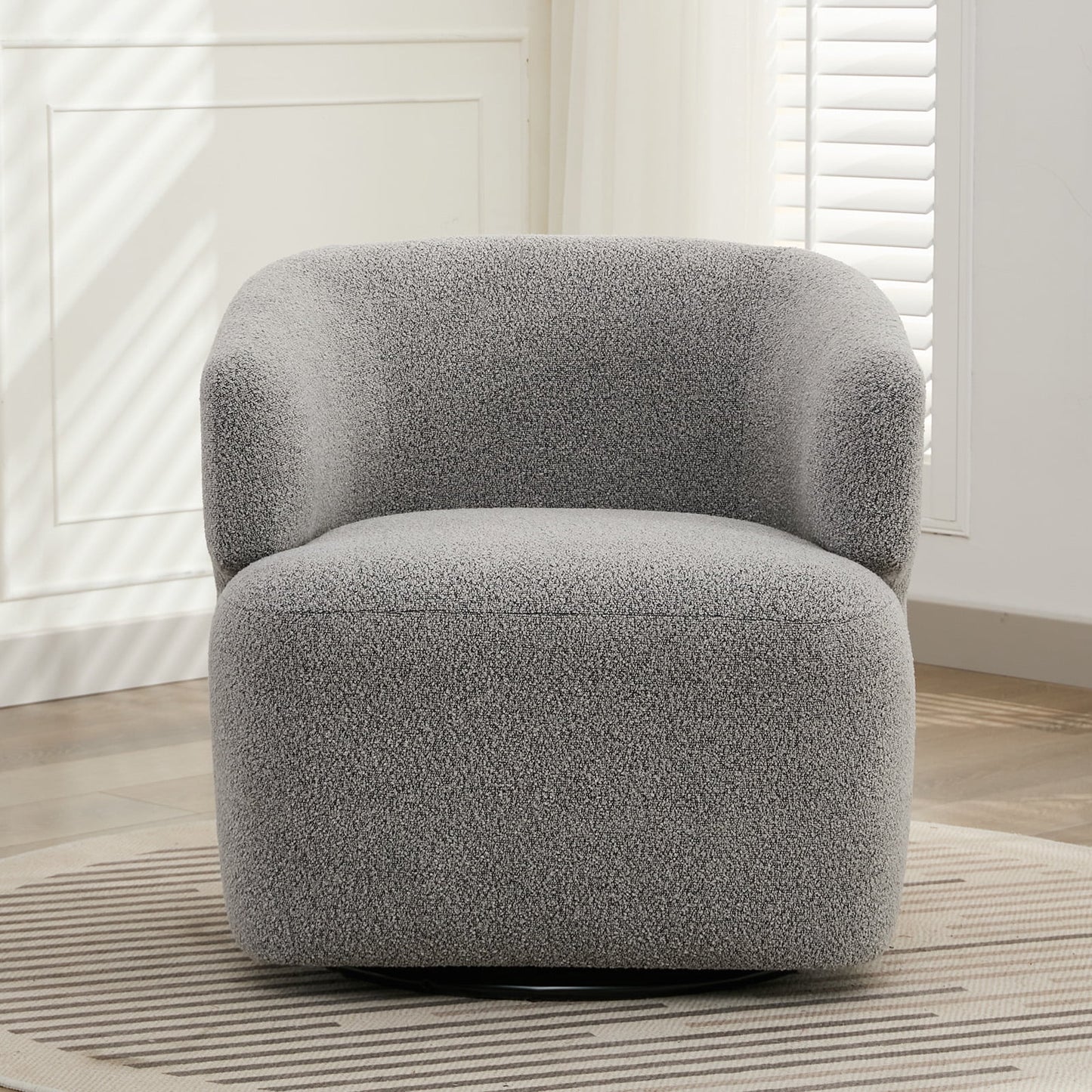 30in Wide Chenille Upholstered Swivel Accent Chair Boucle Swivel Barrel Chair