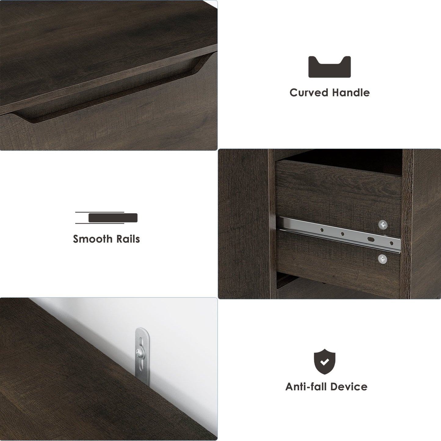 Homfa 23.6in W 3 Drawer Nightstand, Small Wooden Cabinet Furniture for Bedroom, Living Room, Modern Dark Brown