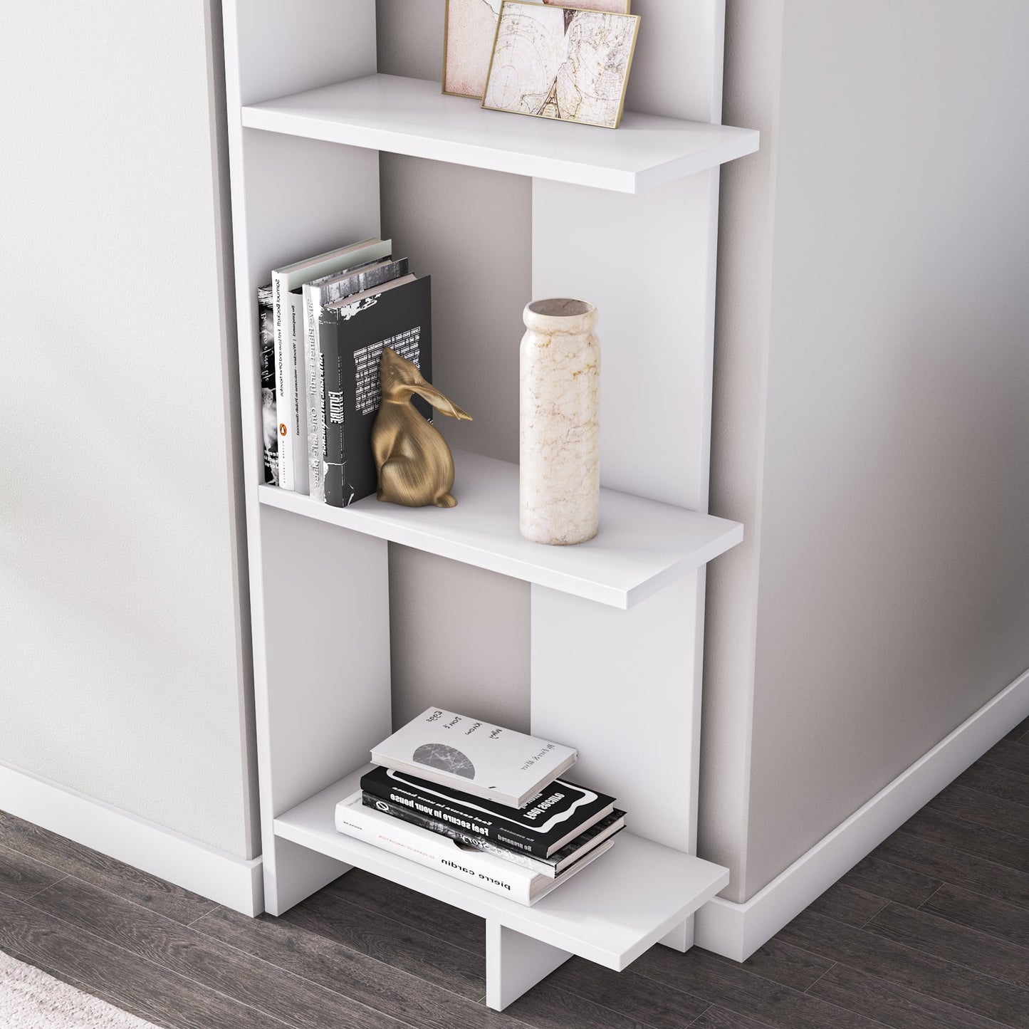 Alice 67in 5-Shelf Corner Bookcase White