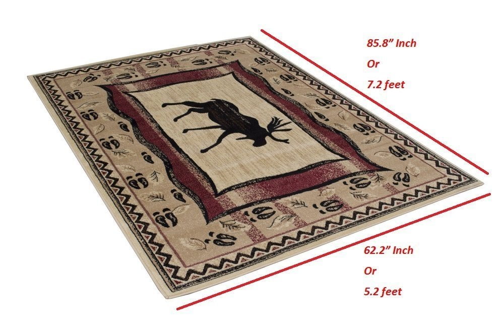 Handcraft Rugs Cabin Rug Lodge, Cabin Nature and Animals Area Rug Modern Geometric Design Cabin Area Rug Abstract, Beige/Ivory/RedMoose 5x7 feet