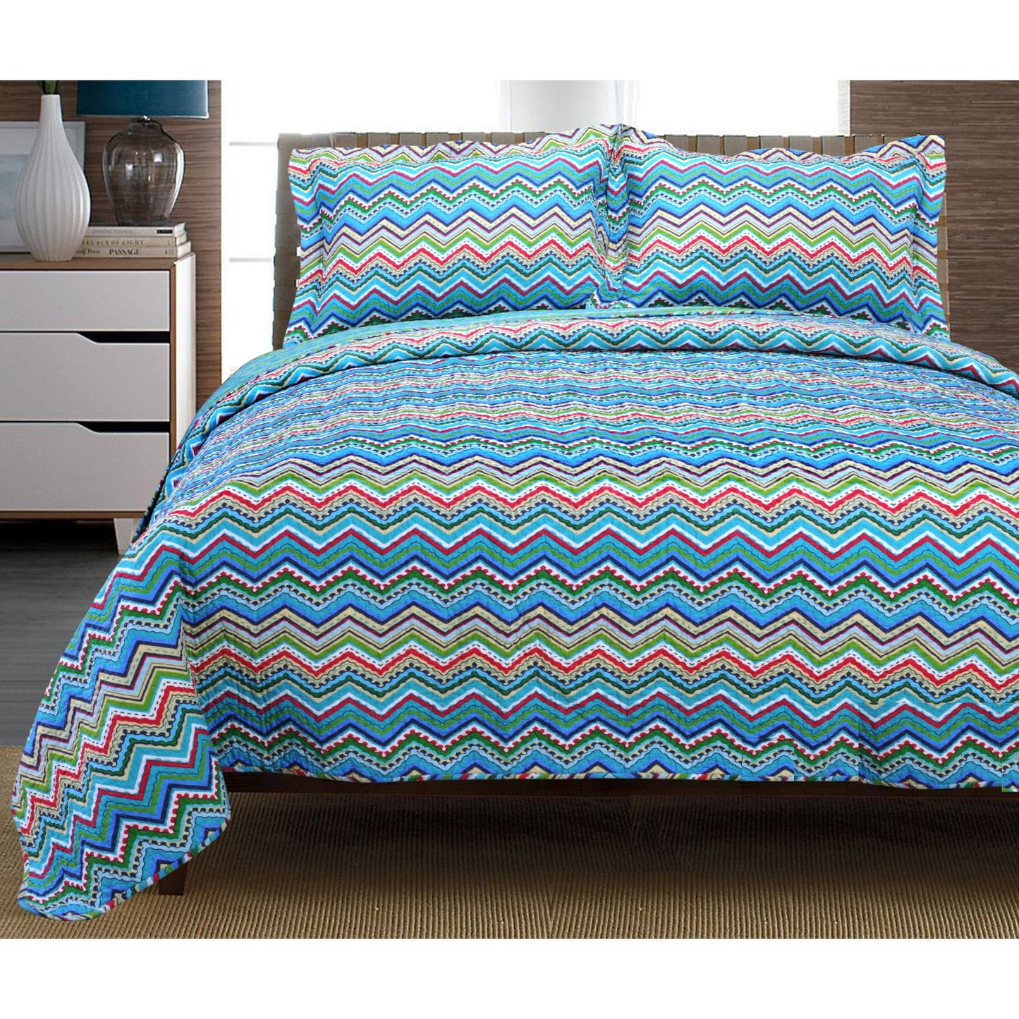 Impressions Zigzag Cotton 3-Piece Quilt Set