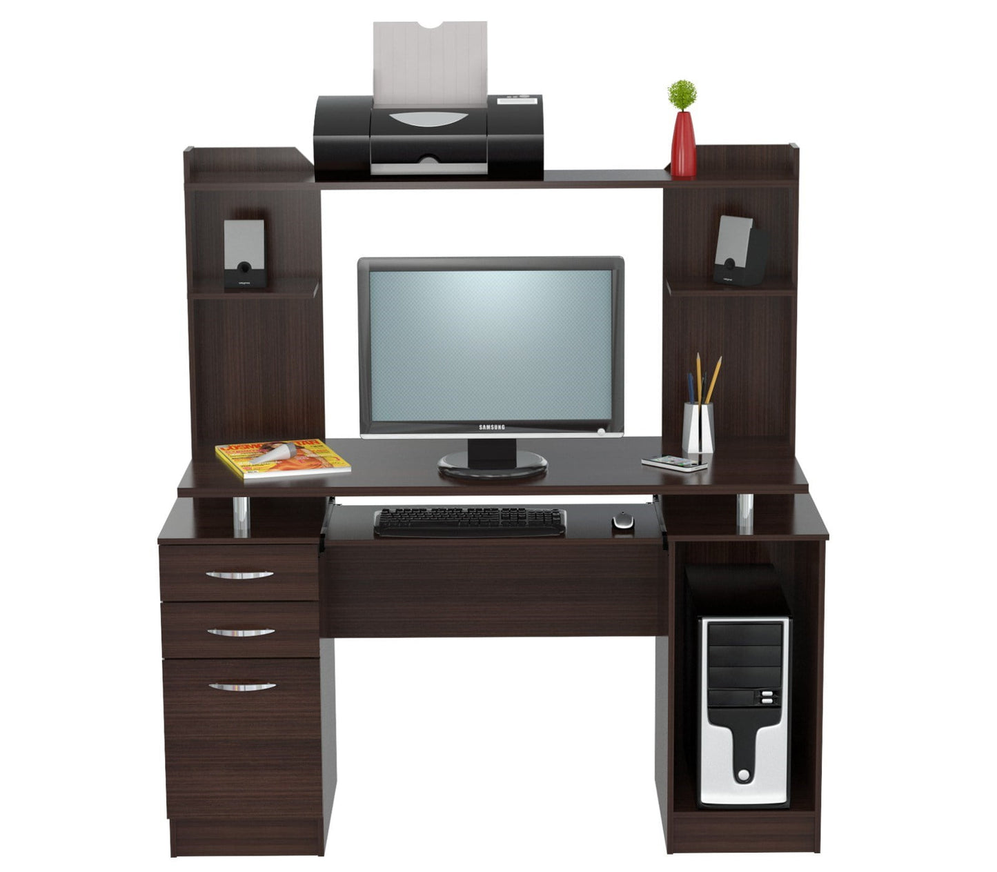 Inval Laminate 2-Pedestal Computer Office Desk with Hutch, Multiple Colors