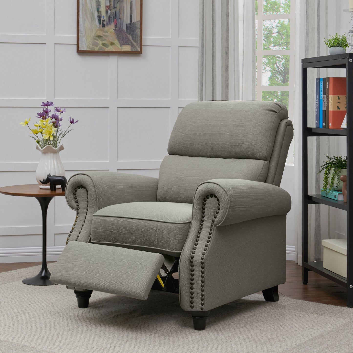 Homesvale Push Back Standard Recliner Chair, Dove Gray Linen