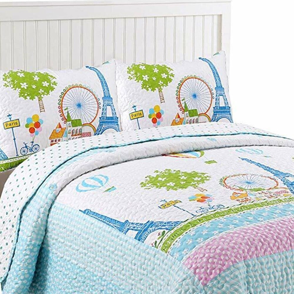 2pcs Kids Quilt Bedspread Comforter Set Throw Blanket Boys Girls Full