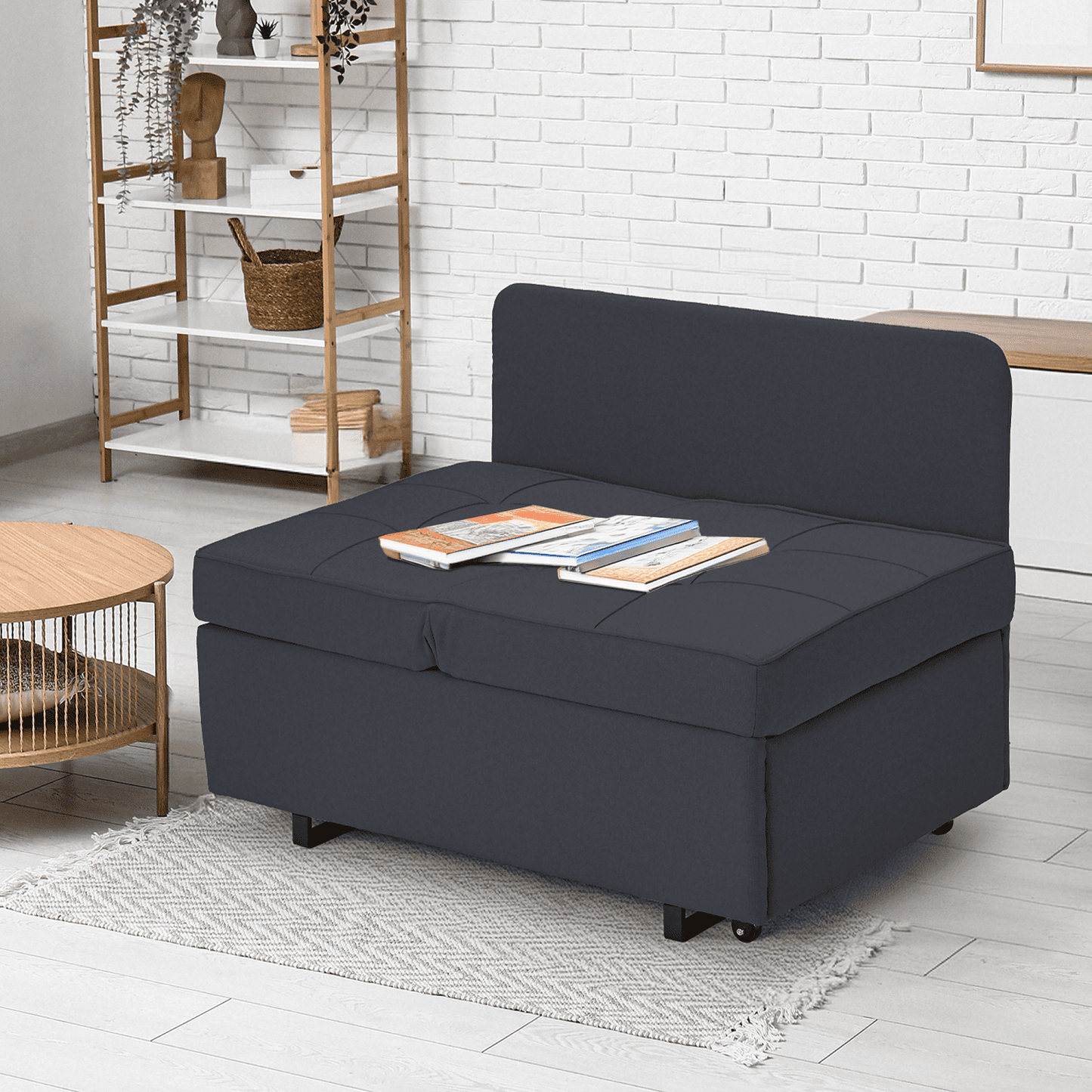 Hommow 3-in-1 Sleeper Sofa Chair Bed , 5-position Adjustable Backrest Pull Out Sofa Bed with Faux Linen Sofa Fabric, Fold Out Chair Bed for Living Rooms, Apartments, Small Rooms, Black