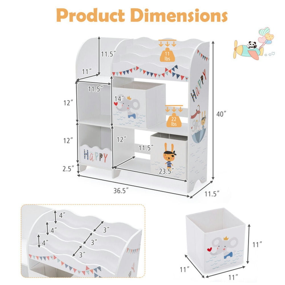 GVN Wooden Children Storage Cabinet with Storage Bins, Toy Organizers and Storage for Kids, Boys, Girls, Nursery