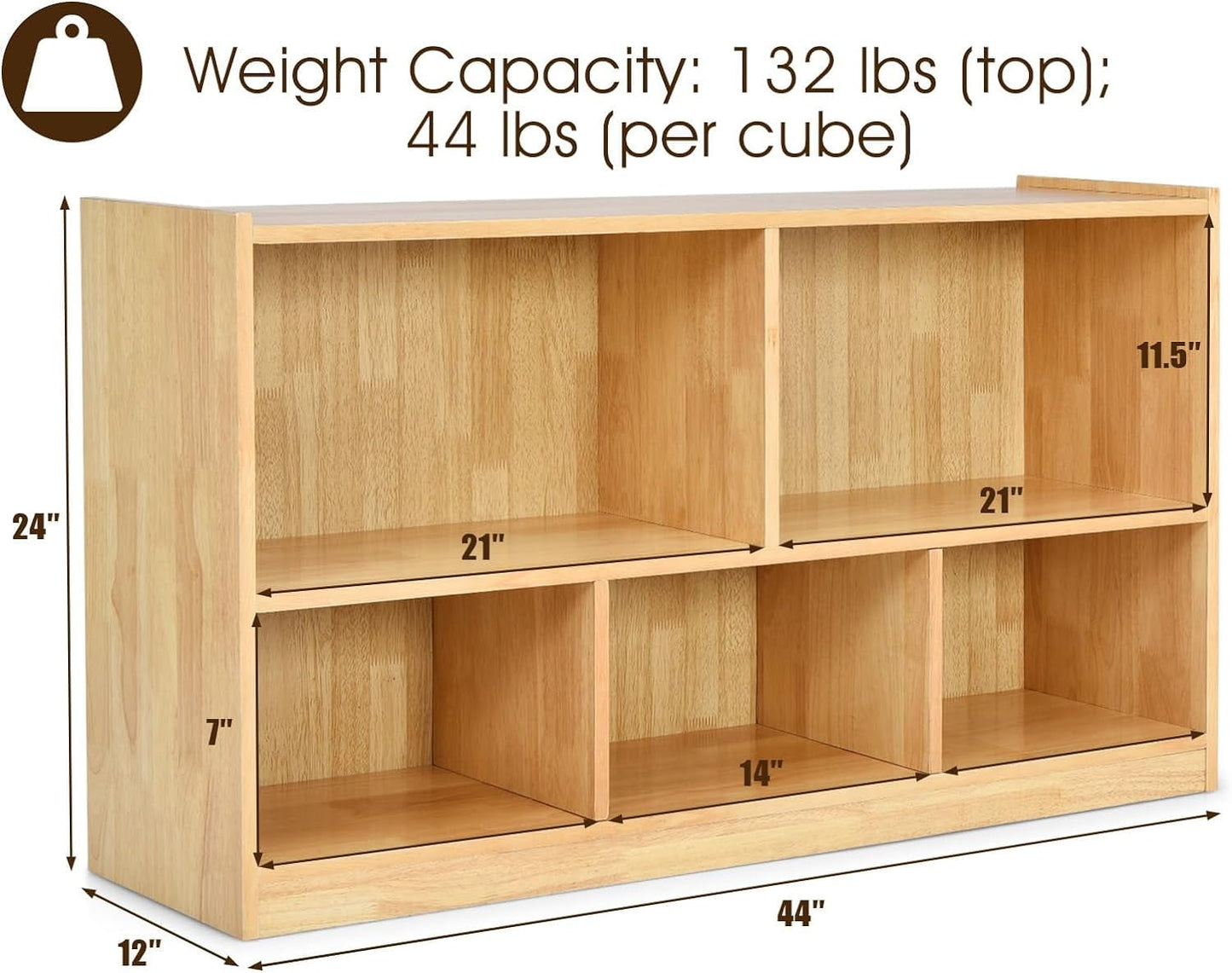 5 Cube Bookcase, 2 Tier Wooden Storage Open Bookshelf, Multipurpose Display Storage Cabinet for Living Room, Bedroom, Hallway, Kid's Playroom, Reading Nook (White)