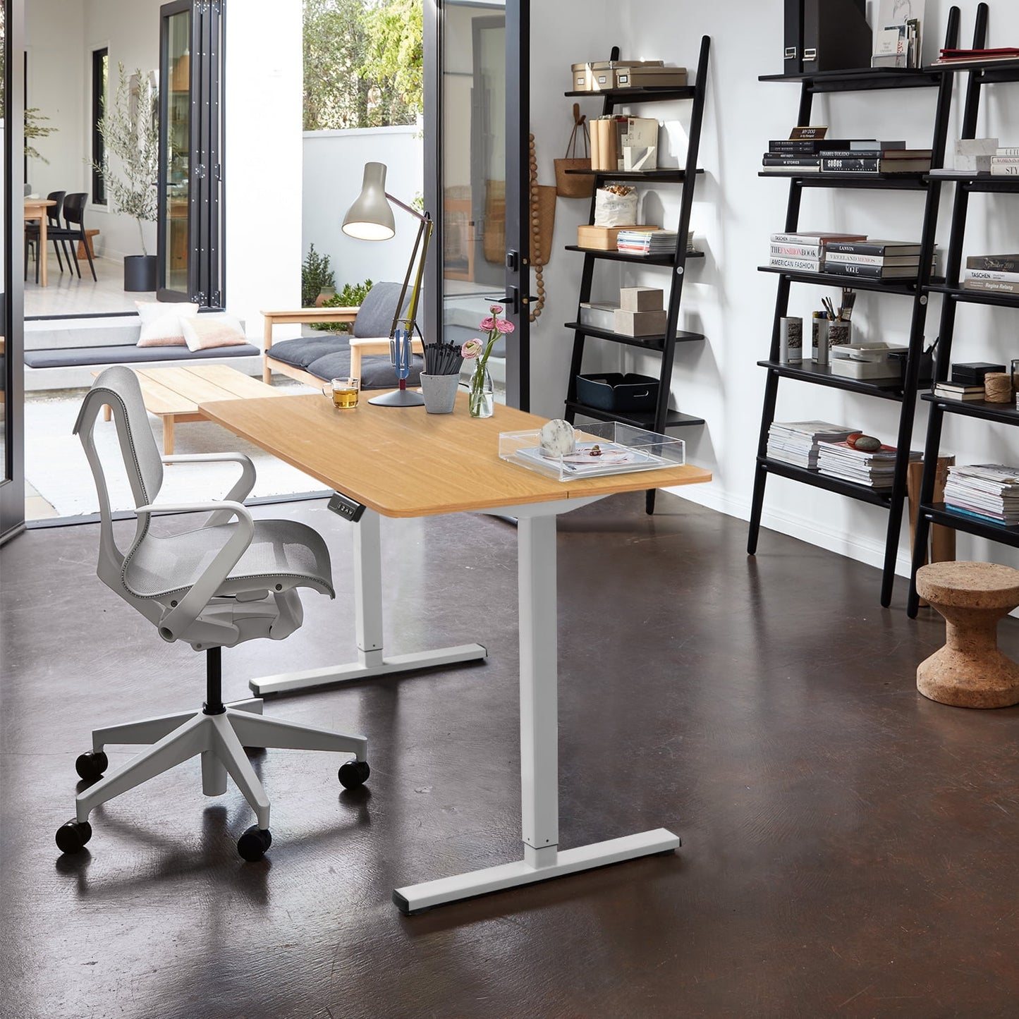 Homall 48in ¡Á 24in Electric Height Adjustable Standing Desk Home Office Computer Desk Memory Preset with T-Shaped Metal Bracket, White&Wood