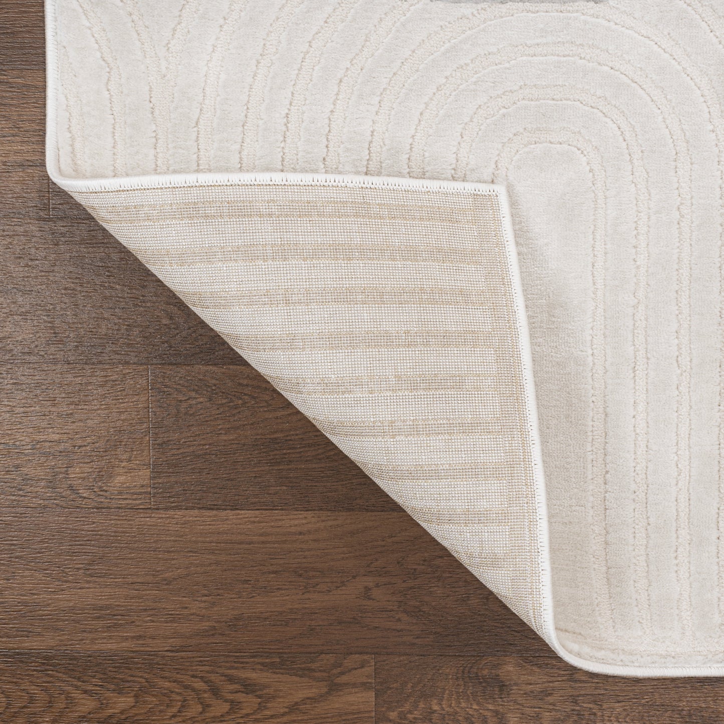 Ariana MidCentury Art Deco Striped Arches Two-Tone High-Low White/Cream 2 ft. x 8 ft. Runner Rug