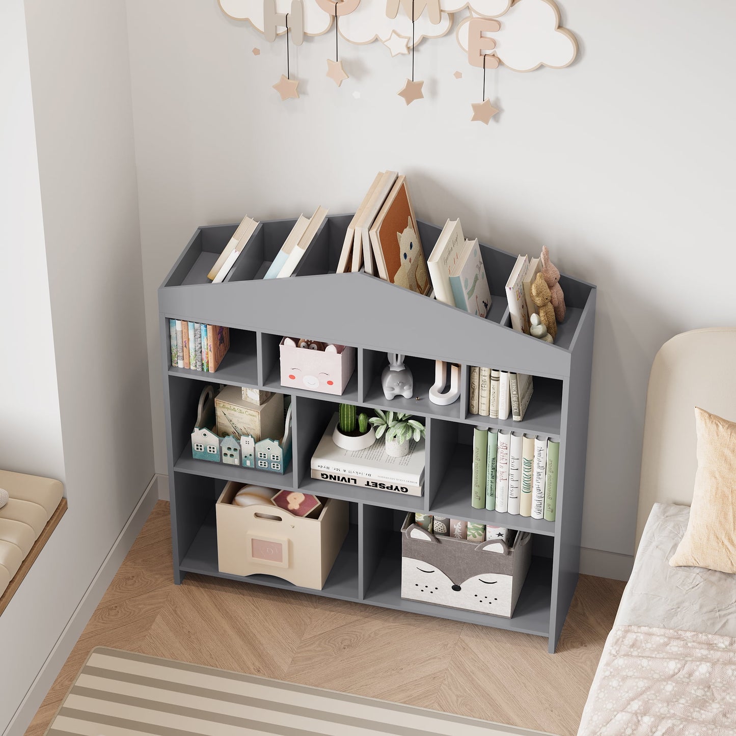 Accreate Toy Storage Organizer 9-Cubby Kids Bookshelf 40.7in Width Bookcase Playhouse Cabinet for Boys Girls