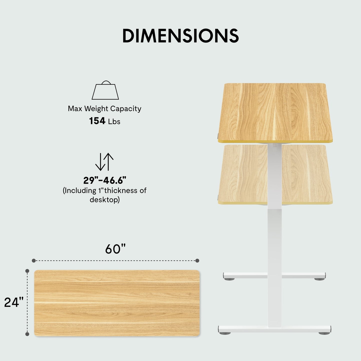 ACTIVESIT 60in x24in Home Office Height Adjustable Standing Desk with Hooks, Ergonomic Electric 2-Stage Stand Up Computer Desk, White and Maple