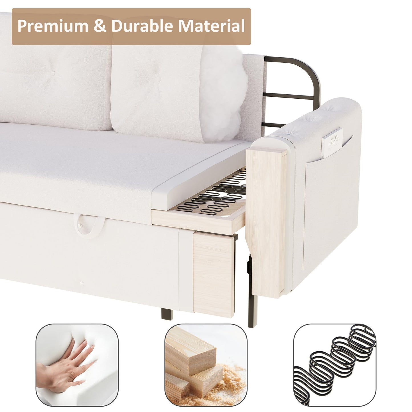 66.2in Sleep Sofa Bed Queen Size, Hydraulic System Pull Out Couch Bed, Sleeper Sofa Loveseat with 2 Pillows, Modern Velvet Upholstered Couch for Living Room, Small Space, Apartment, Bedroom, Black