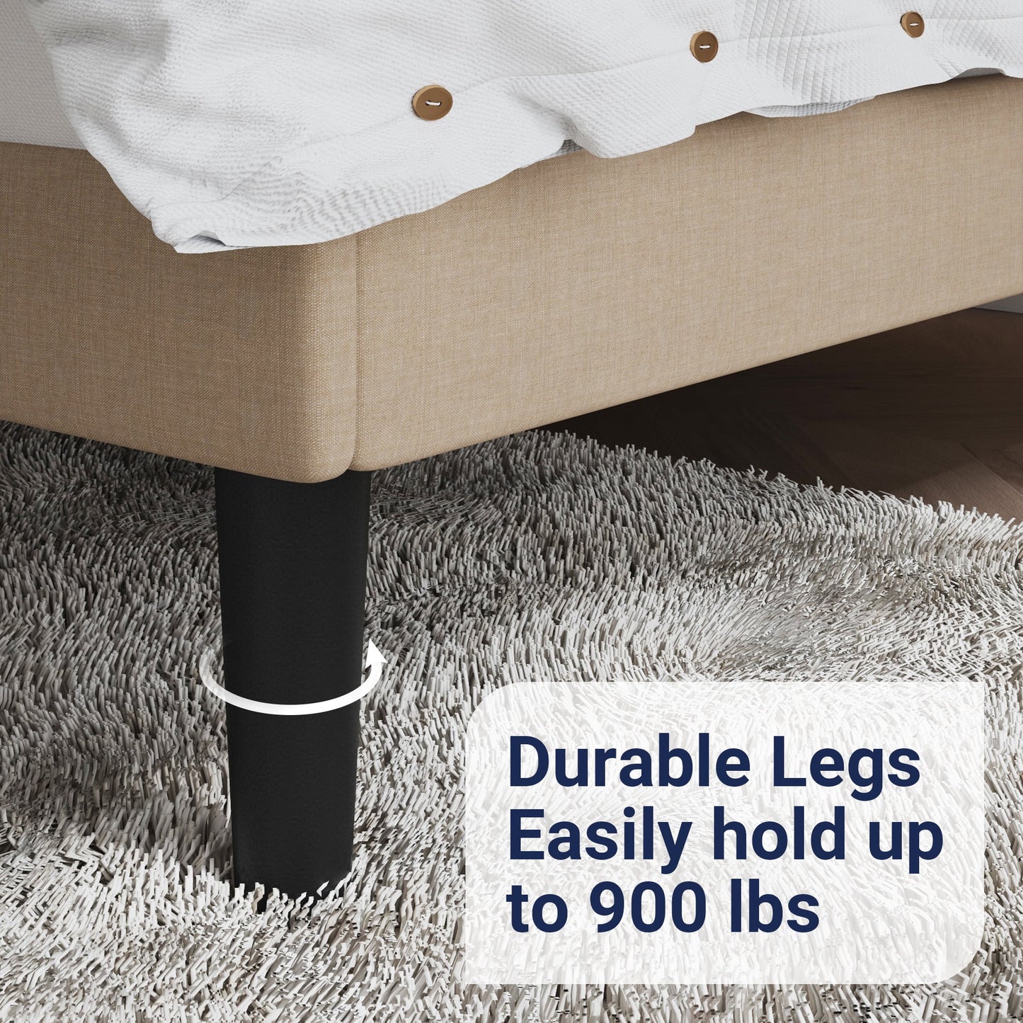 Allewie King Size Bed Frame Upholstered Platform Bed with Adjustable Headboard, Box Spring not Needed, Beige