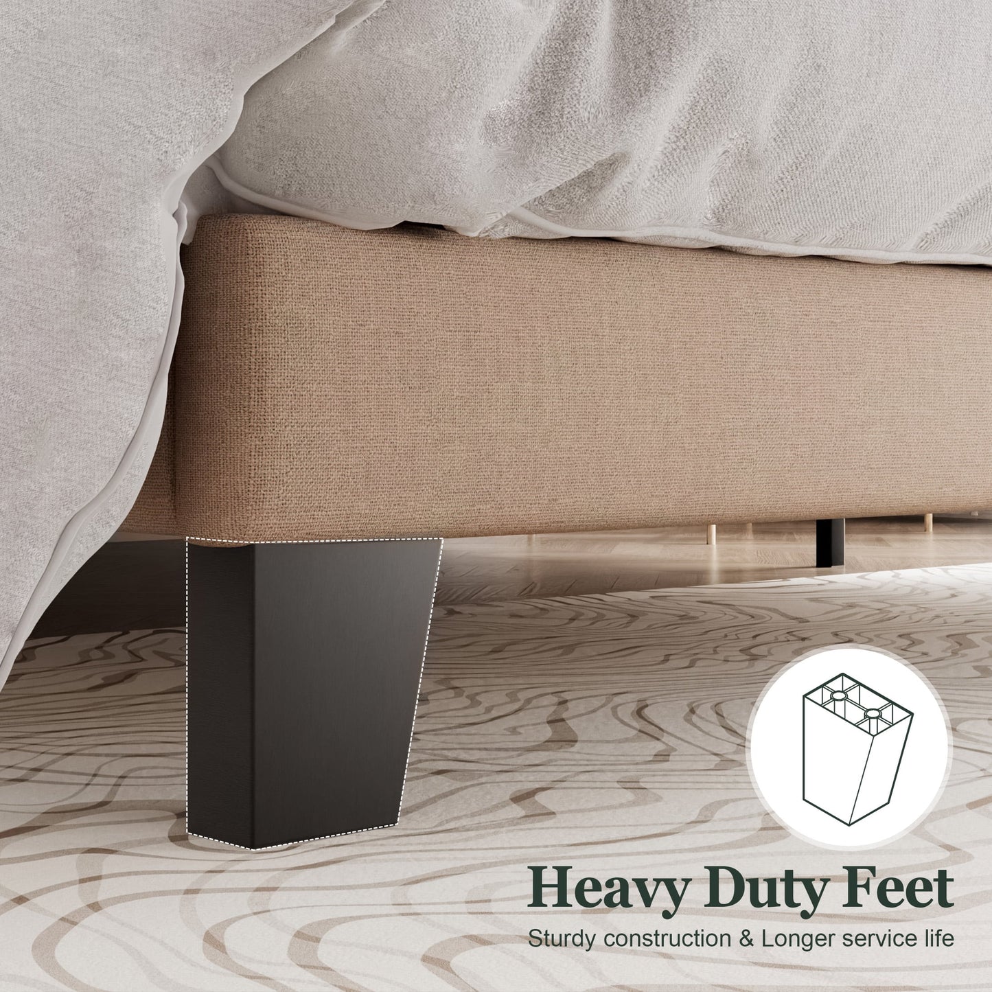 Amolife Platform Full Size Bed Frame with Fabric Upholstered Headboard, No Box Spring Needed, Strong Wooden Slats, Beige