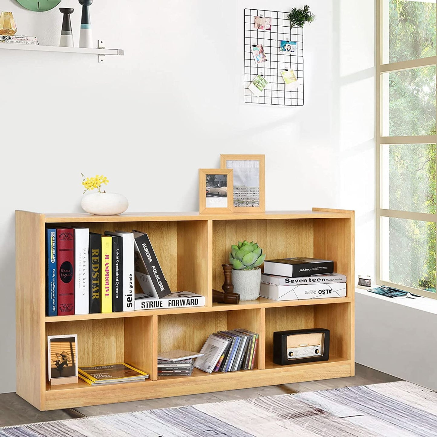 5 Cube Bookcase, 2 Tier Wooden Storage Open Bookshelf, Multipurpose Display Storage Cabinet for Living Room, Bedroom, Hallway, Kid's Playroom, Reading Nook (White)