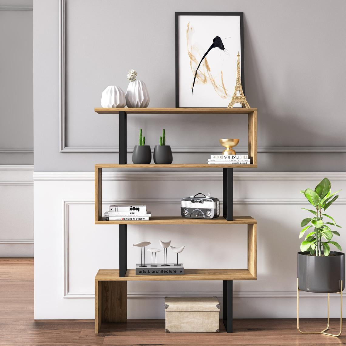 Adriana 49in 4 Shelf Bookcase, Black Oud