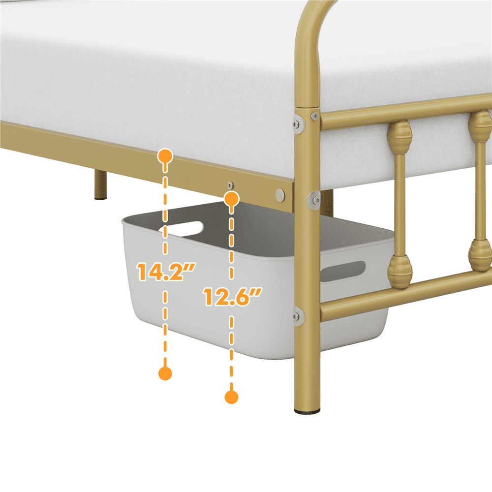 Alden Design Metal Platform Twin XL Bed with High Headboard, Antique Gold