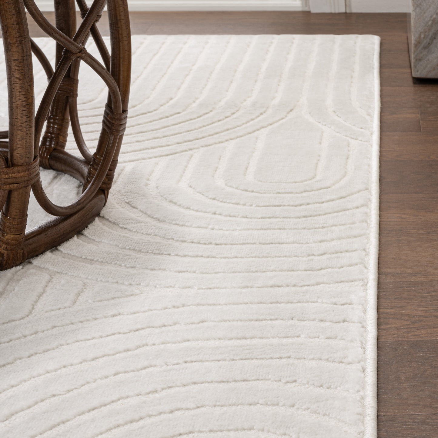 Ariana MidCentury Art Deco Striped Arches Two-Tone High-Low White/Cream 2 ft. x 8 ft. Runner Rug