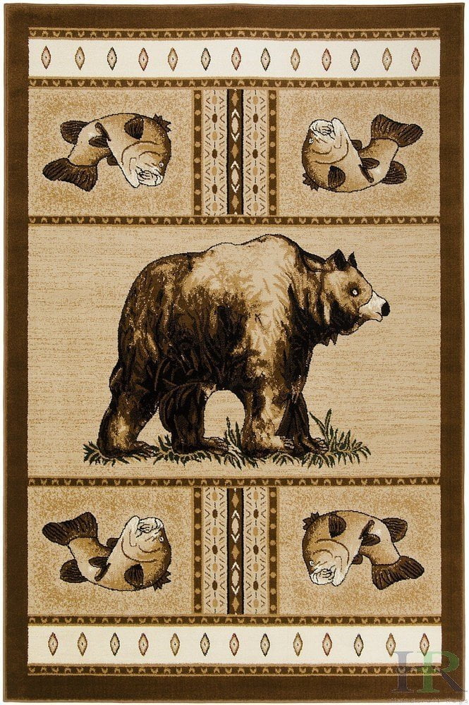 Handcraft Rugs Cabin Rug Lodge, Cabin Nature and Animals Area Rug Modern Geometric Design Cabin Area Rug Abstract, Multicolor Design Fish/Bear/Cabin/Southwestern Pattern 8x10 feet