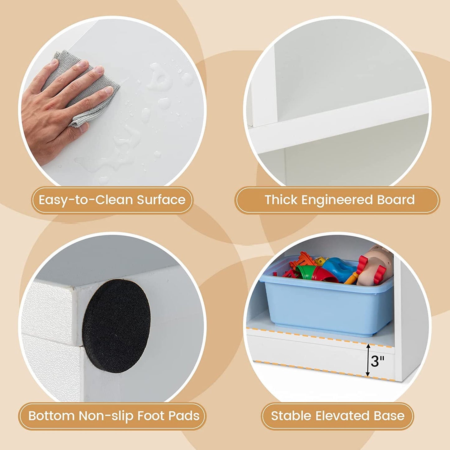 HOMEZY Kids Montessori Shelf, 8-Cube Wooden Toy Storage Organizer, 3 Tier Open Kids Bookshelf for Classroom, Bedroom & Playroom, White