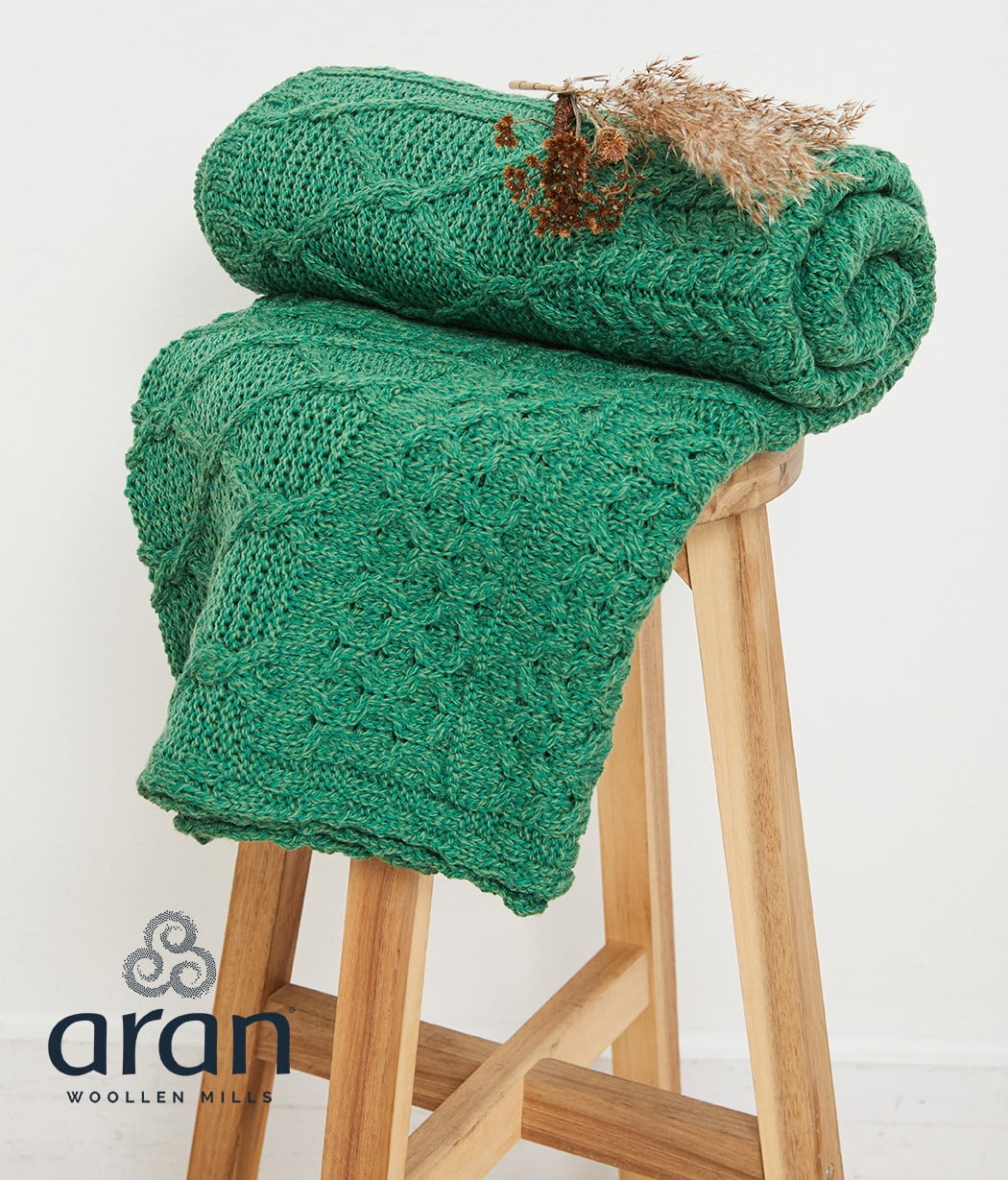 Aran Patchwork Throw 100% Premium Merino Wool Blanket 60in x 42in Made in Ireland by Aran Woollen Mills
