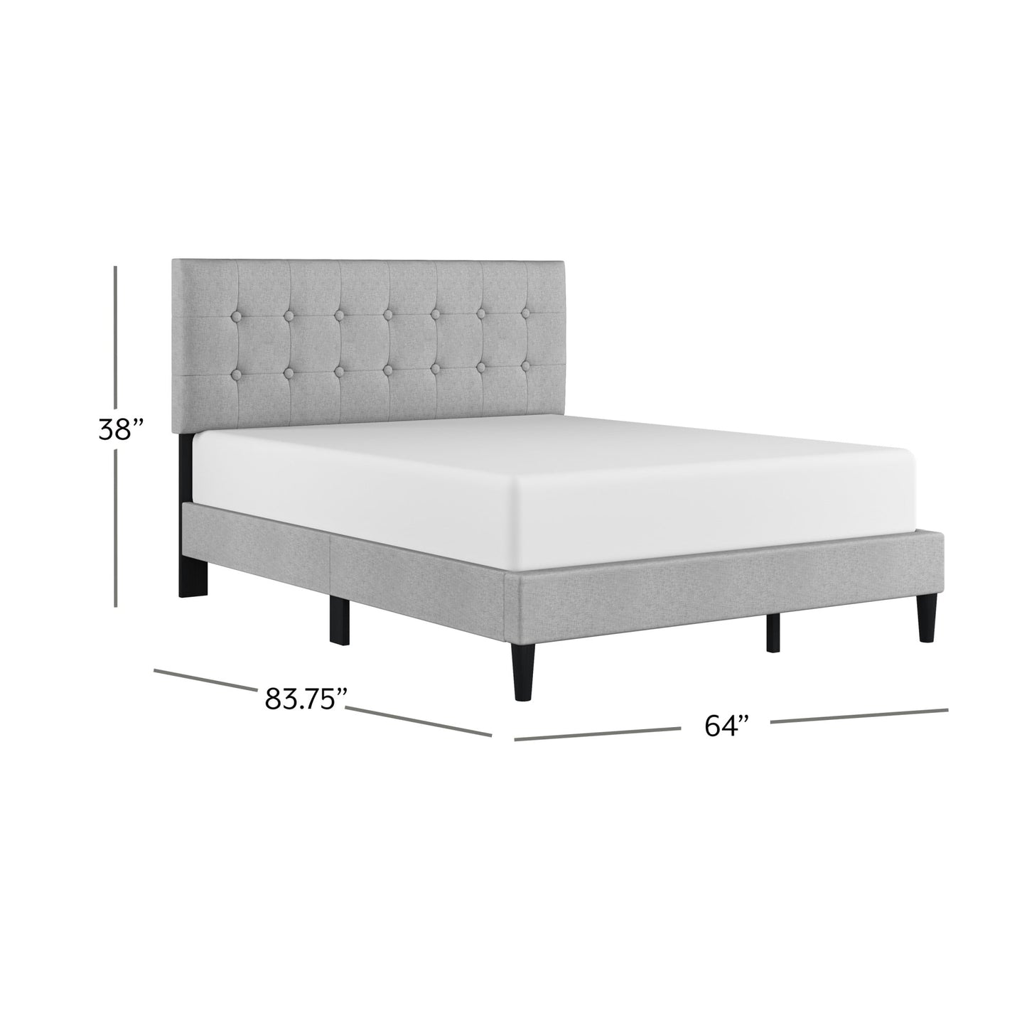 Hendrix Button Tufted Upholstered Queen Platform Bed, Light Gray, by Hillsdale Living Essentials