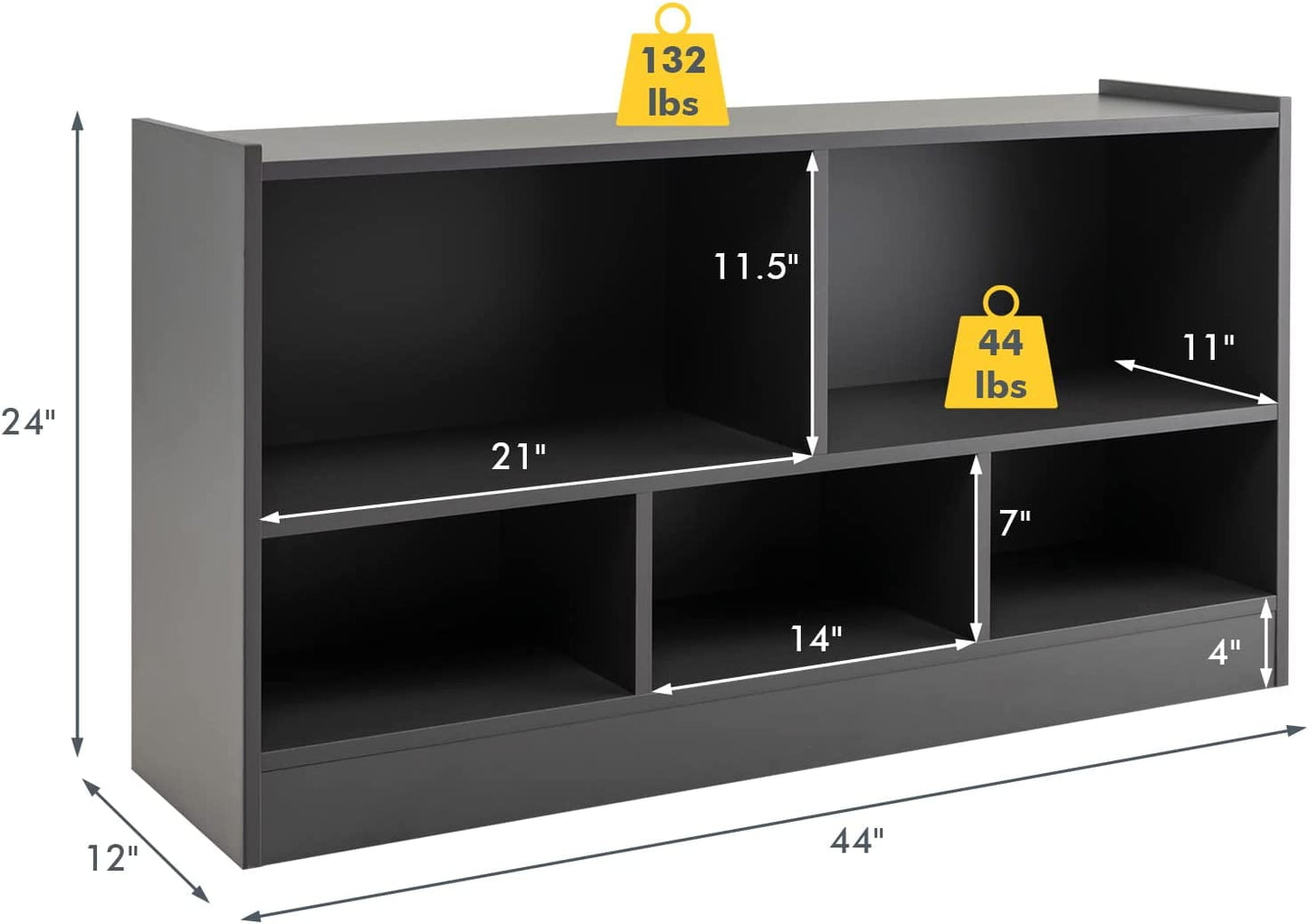 5 Cube Bookcase, 2 Tier Wooden Storage Open Bookshelf, Multipurpose Display Storage Cabinet for Living Room, Bedroom, Hallway, Kid's Playroom, Reading Nook (White)