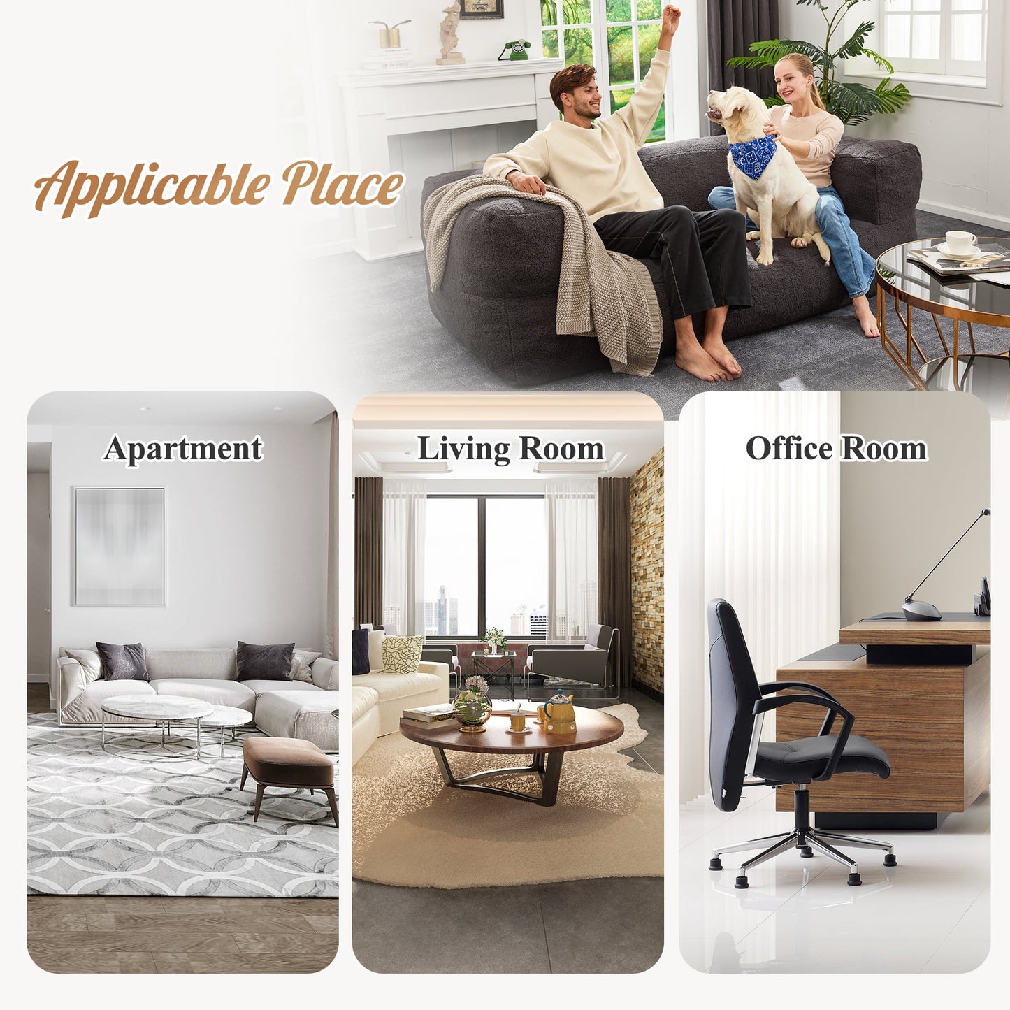 HOMGUAVA Oversized Bean Bag Chair for Adults & Teens, Giant Large Loveseat Bean Bag Chair Couch, Cozy Bedroom Comfy Chair Puffy Lazy Sofa with Soft Plush Sherpa Teddy Cover, Dark Gray