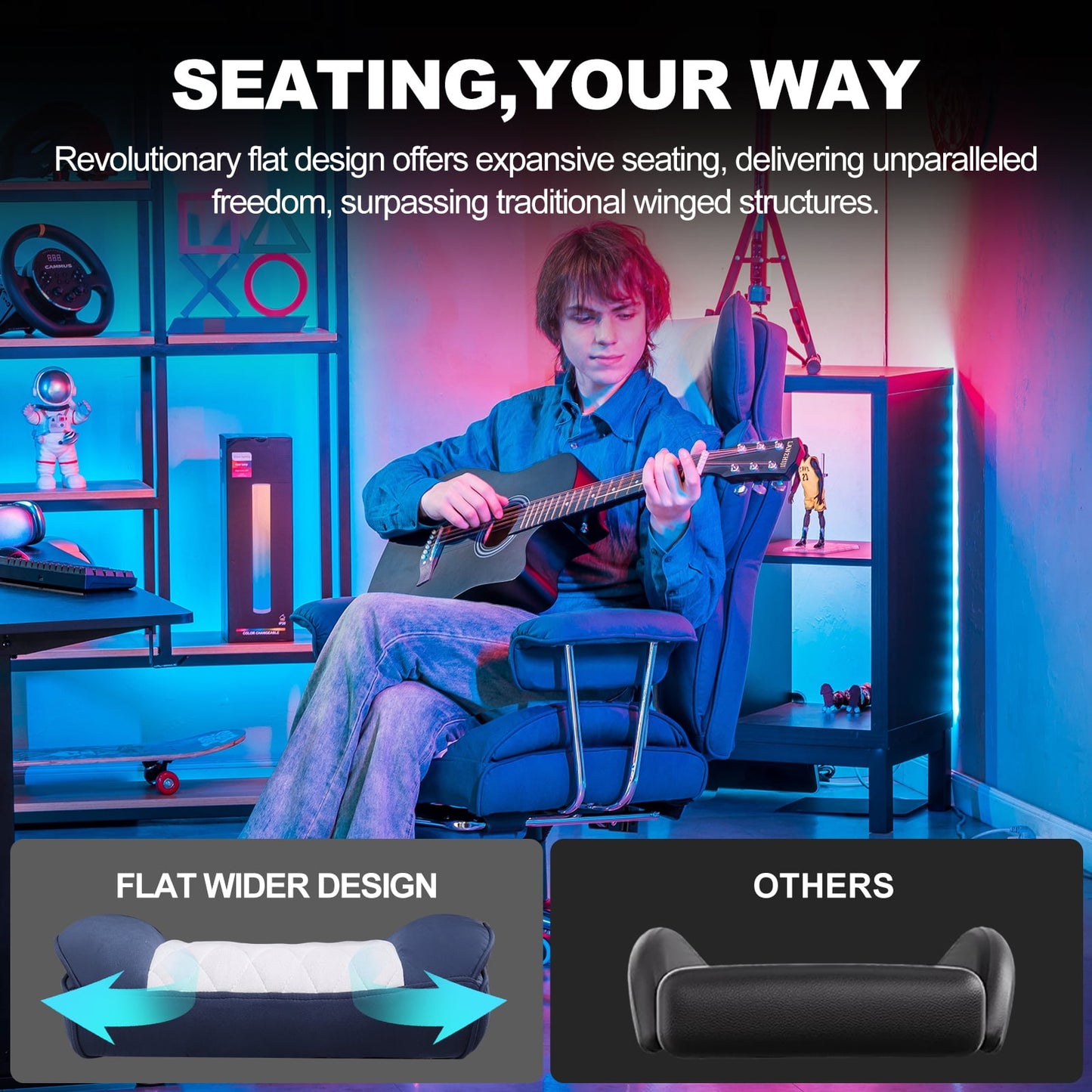 GTRACING Ergonomic Gaming, Office Chair, Swivel Executive, Cozy Fabric with Footrest, Dark Blue & White