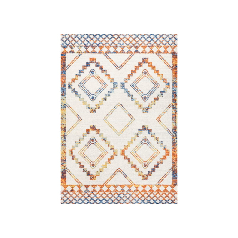 Amir Moroccan Beni Souk Ivory/Blue/Orange 4 ft. x 6 ft. Area Rug