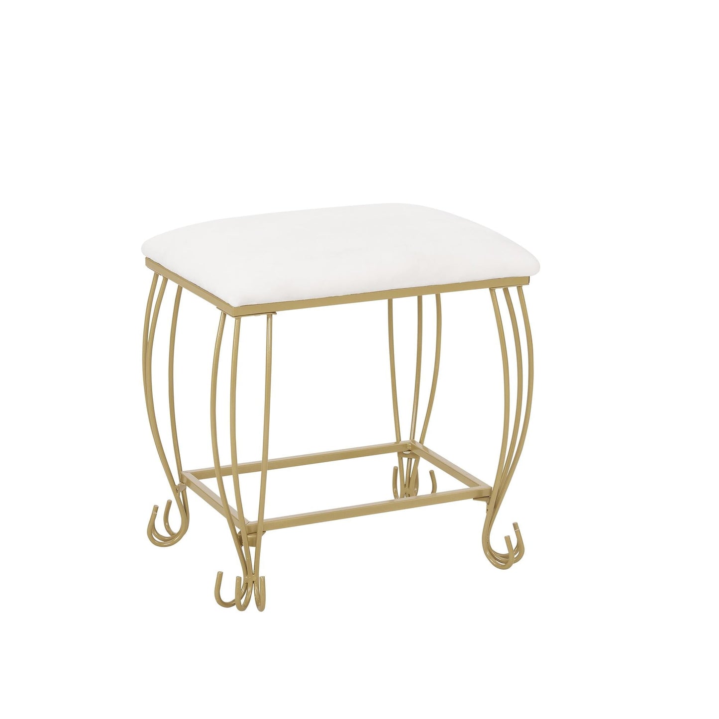 HSUNNS Vanity Set with Mirror, 2 Drawers Makeup Dressing Desk with Cushioned Stool Set, Vintage Style Makeup Vanity Table Desk with Large Mirror, Bedroom Vanities Set for Women and Girls, White