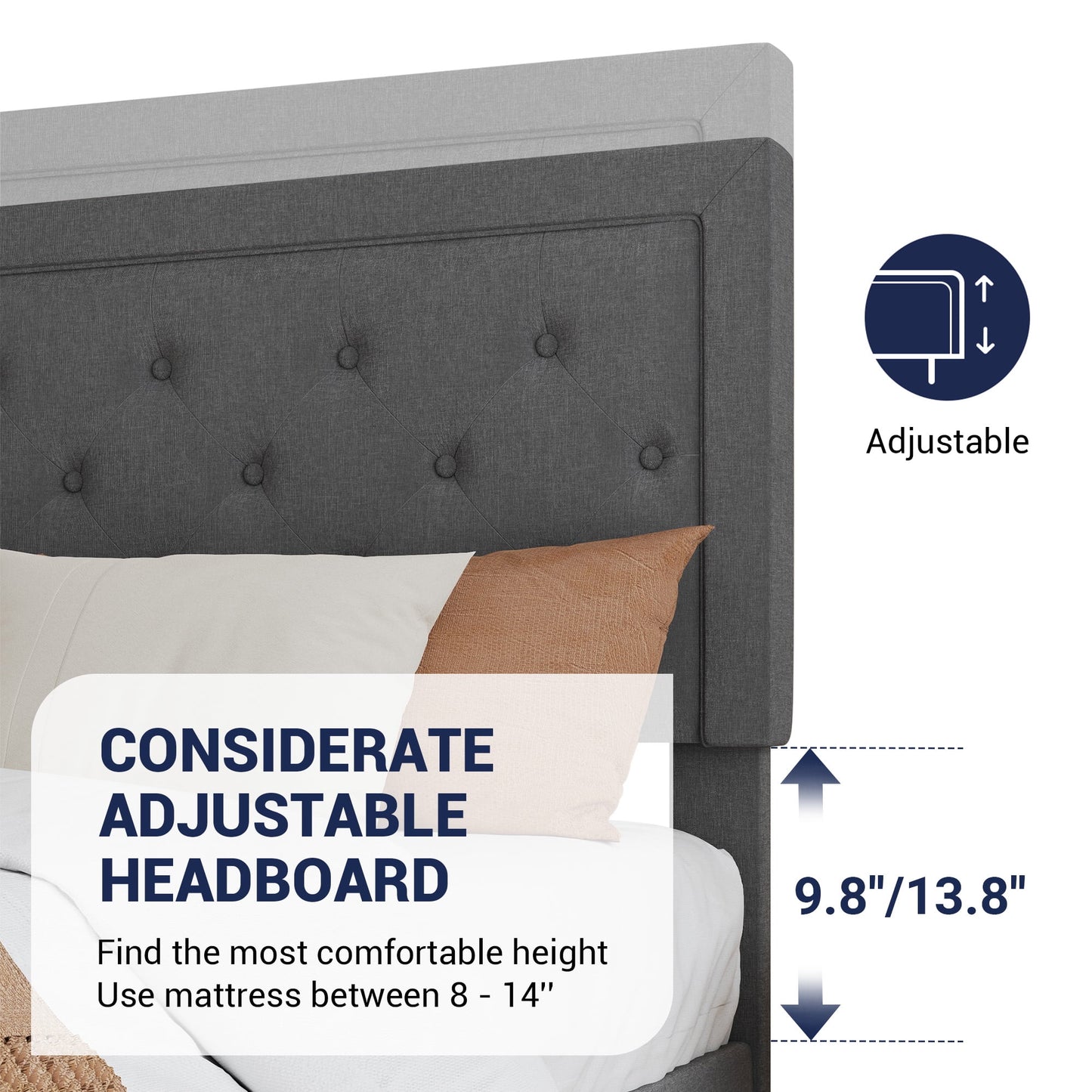 Allewie Full Size Bed Frame Upholstered Platform Bed with Adjustable Headboard, Box Spring not Needed, Dark Grey