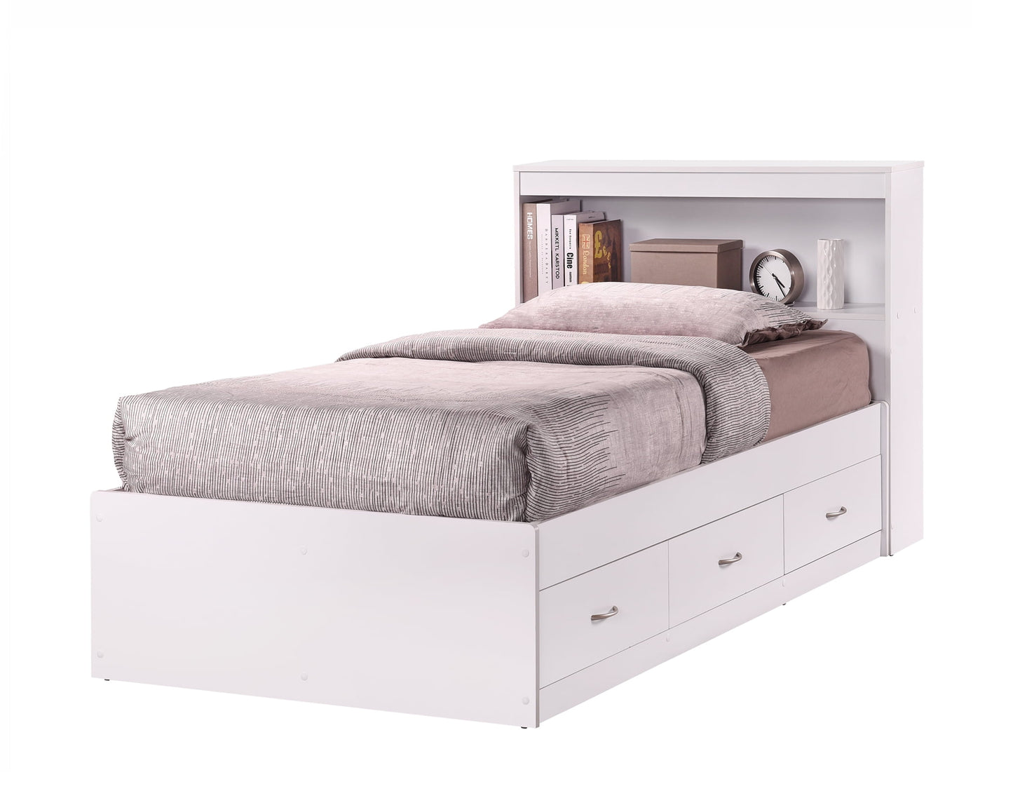Hodedah Twin-Size Captain Bed with 3-Drawers and Headboard in White