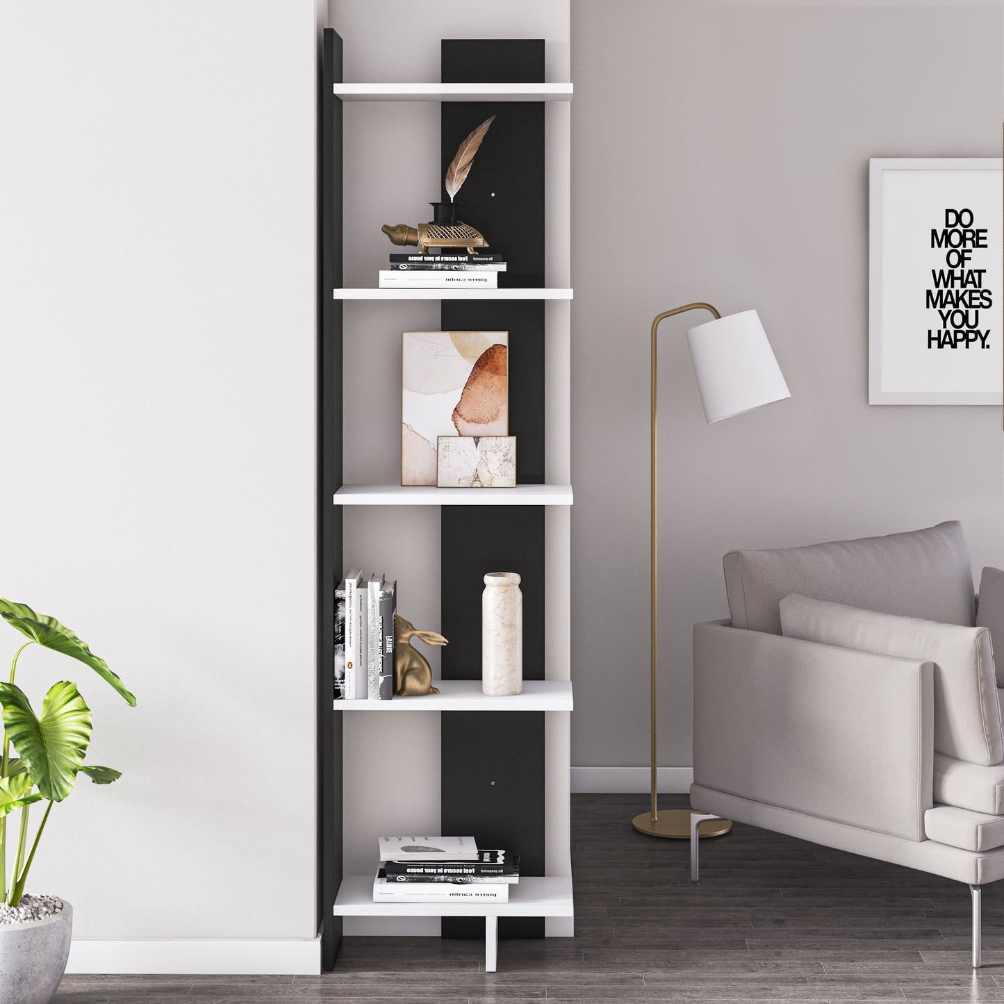 Alice 67in 5-Shelf Corner Bookcase, Black