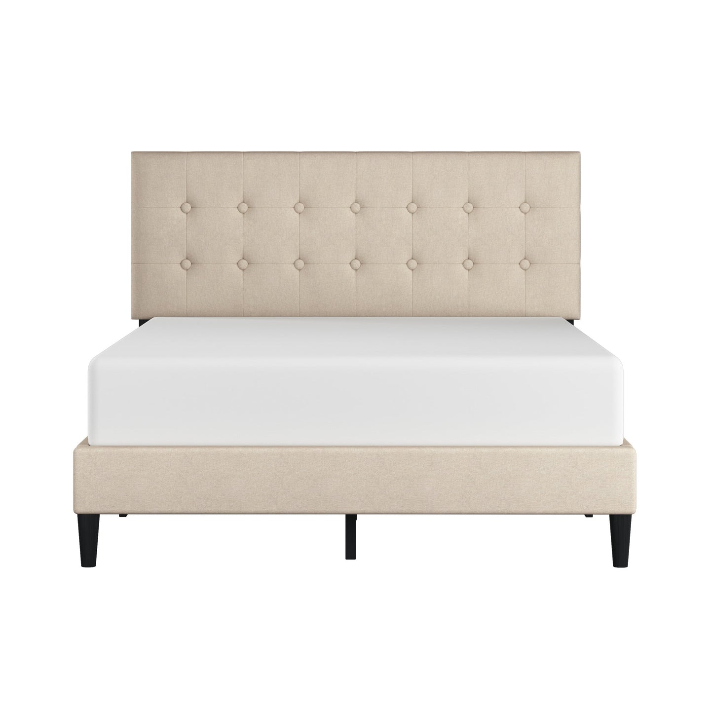 Hendrix Button Tufted Upholstered Queen Platform Bed, Beige, by Hillsdale Living Essentials