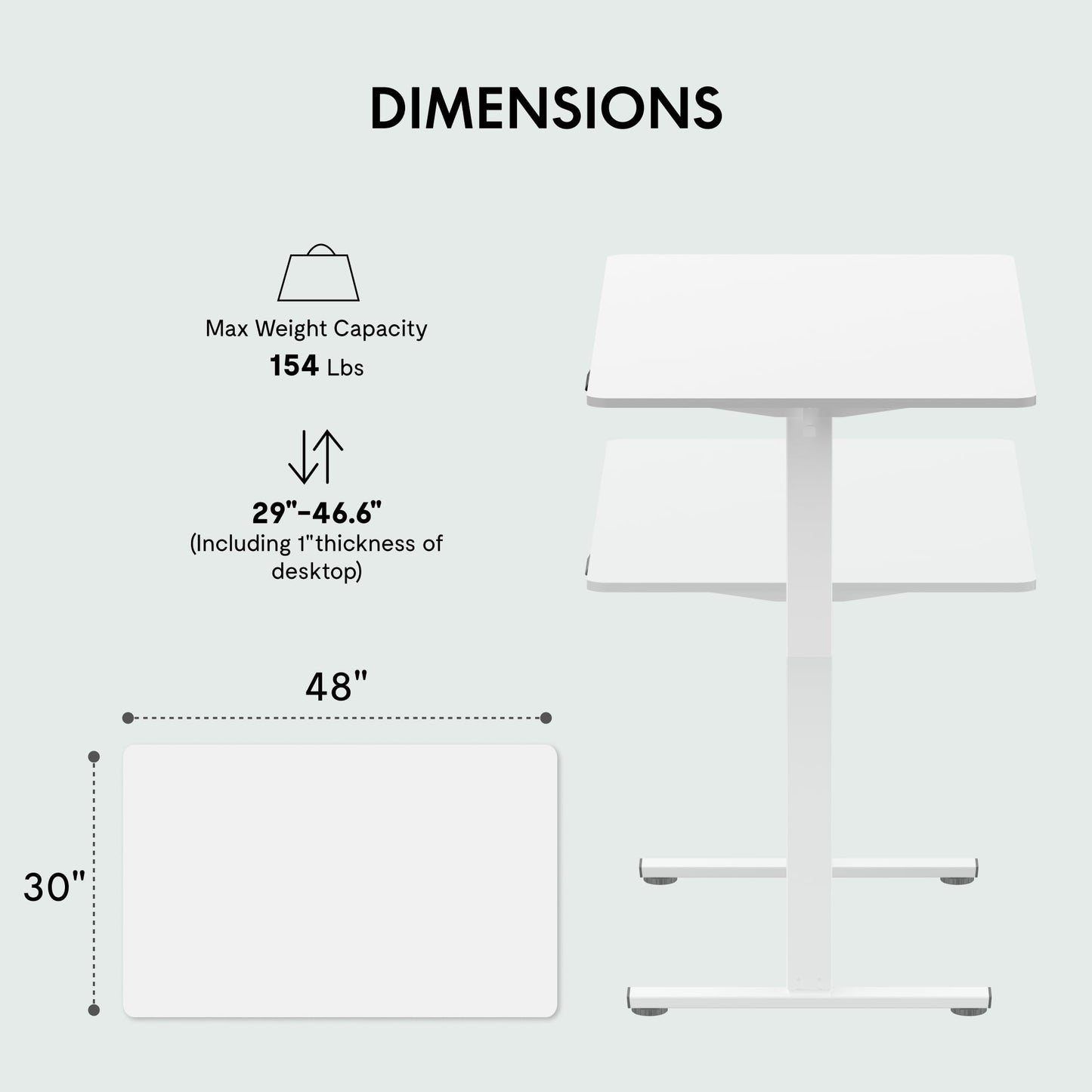 ACTIVESIT 48in x30in Home Office Height Adjustable Standing Desk with Hooks, Ergonomic Electric 2-Stage Stand Up Computer Desk, White
