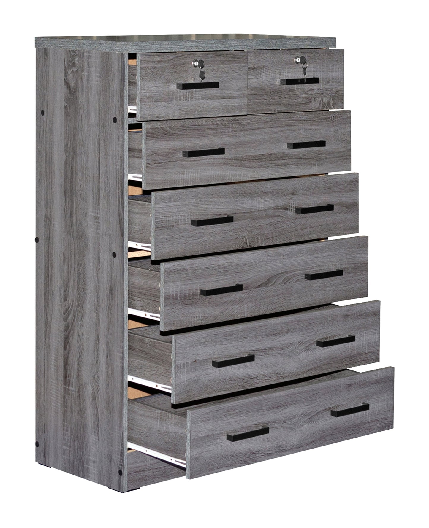 Home Furniture Cindy 7 Drawer Chest Wooden Dresser with Lock - Gray