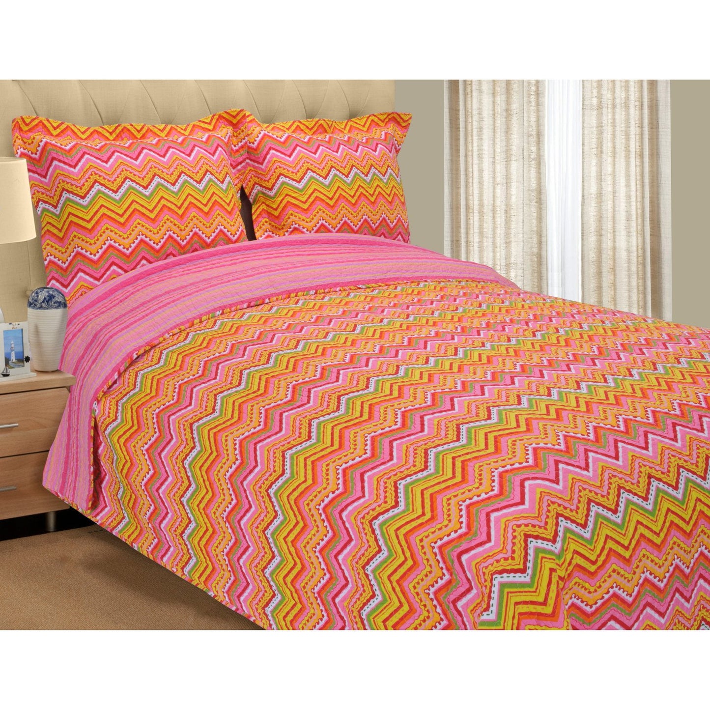 Impressions Zigzag Cotton 3-Piece Quilt Set
