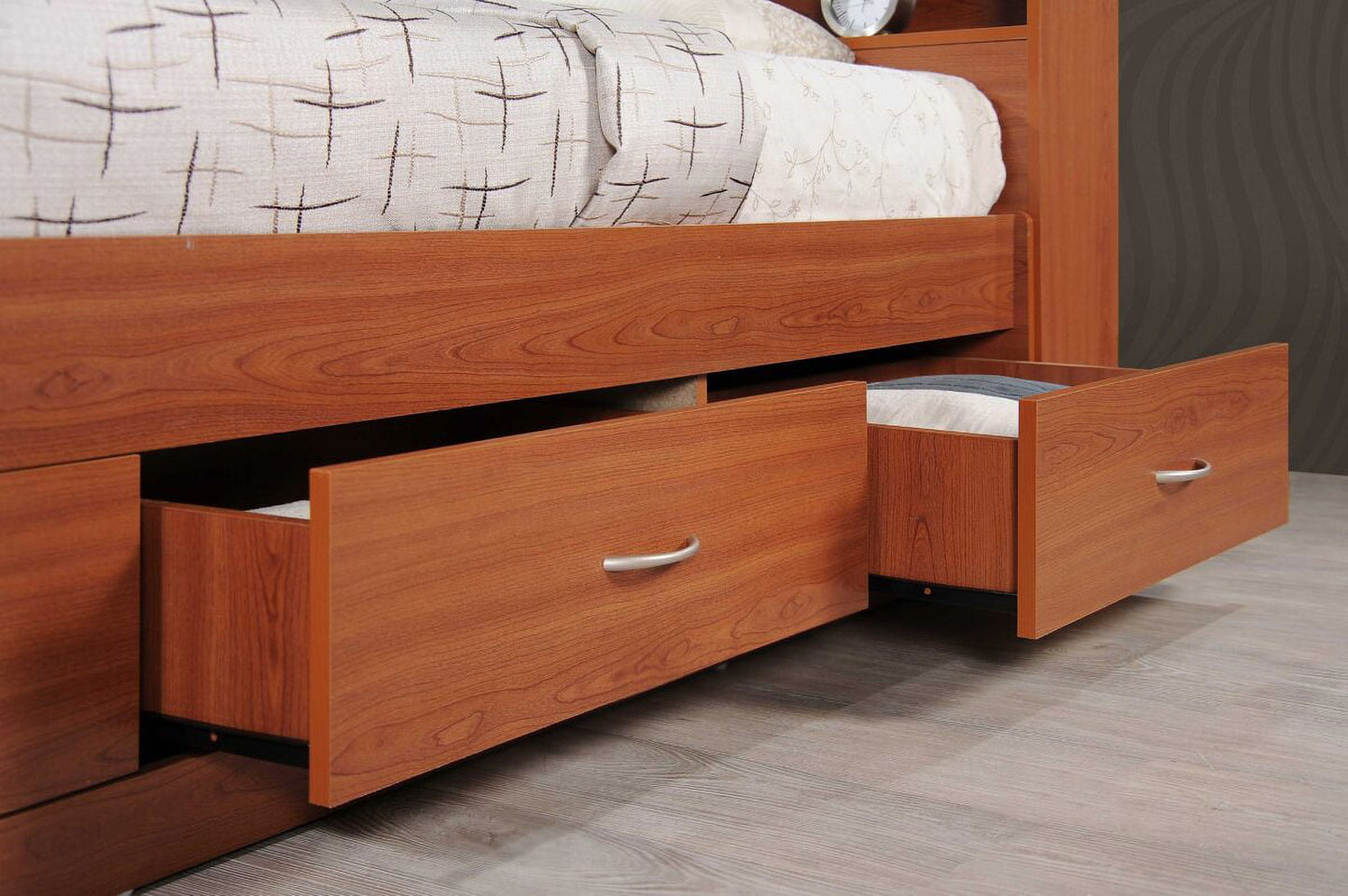 Hodedah Twin-Size Captain Bed with 3-Drawers and Headboard in Cherry