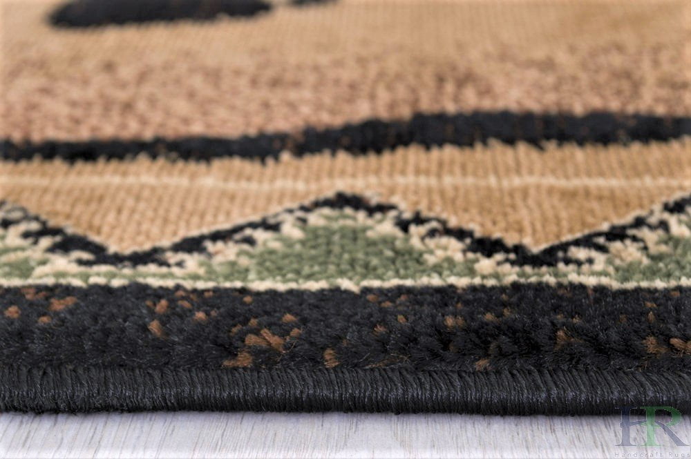 Handcraft Rugs Cabin Rug Lodge, Cabin Nature and Animals Area Rug Modern Geometric Design Cabin Area Rug Abstract, Brown/Green/RedBear/Fish/Footprint 5x7 feet