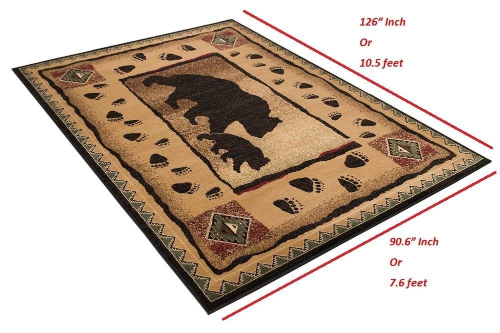 Handcraft Rugs Cabin Rug Lodge, Cabin Nature and Animals Area Rug Modern Geometric Design Cabin Area Rug Abstract, Brown/Green/RedMother Bear/Cub/Footprint 8x10 feet