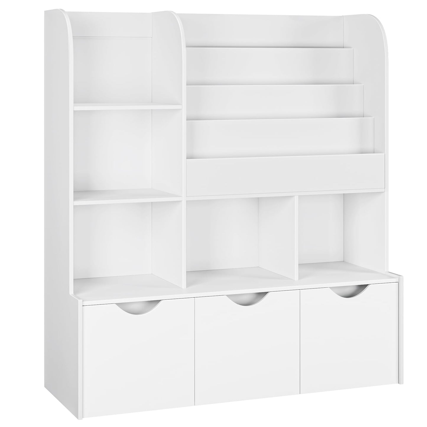 Homfa Kid's Bookshelf with 3 Movable Drawers, 5-Cube Bookcase with 4-Tier Display Stand, Toy Storage Organizer for Bedroom Playroom, White