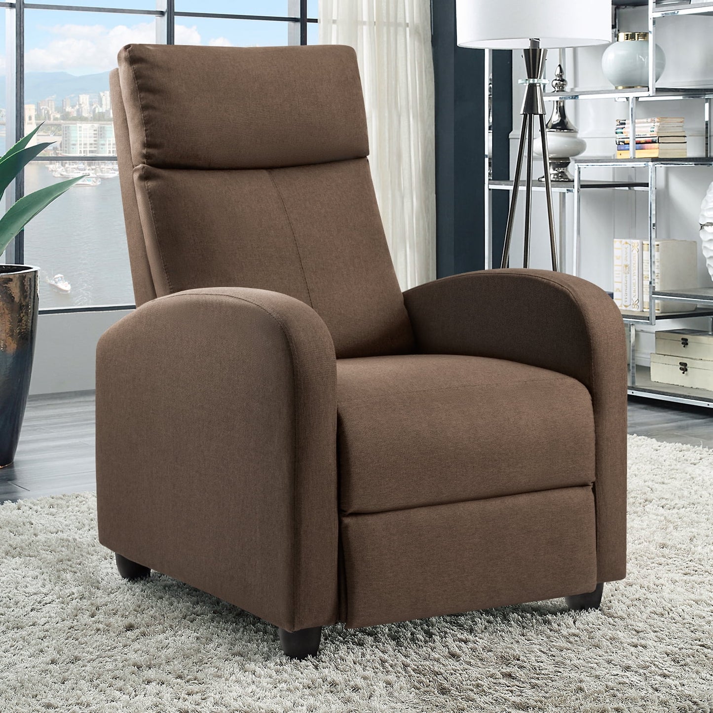 Homall Fabric Recliner Chair Adjustable Modern Home Theater Seating Single Recliner Sofa Living Room Armrest Chair With Thick Cushion,Brown
