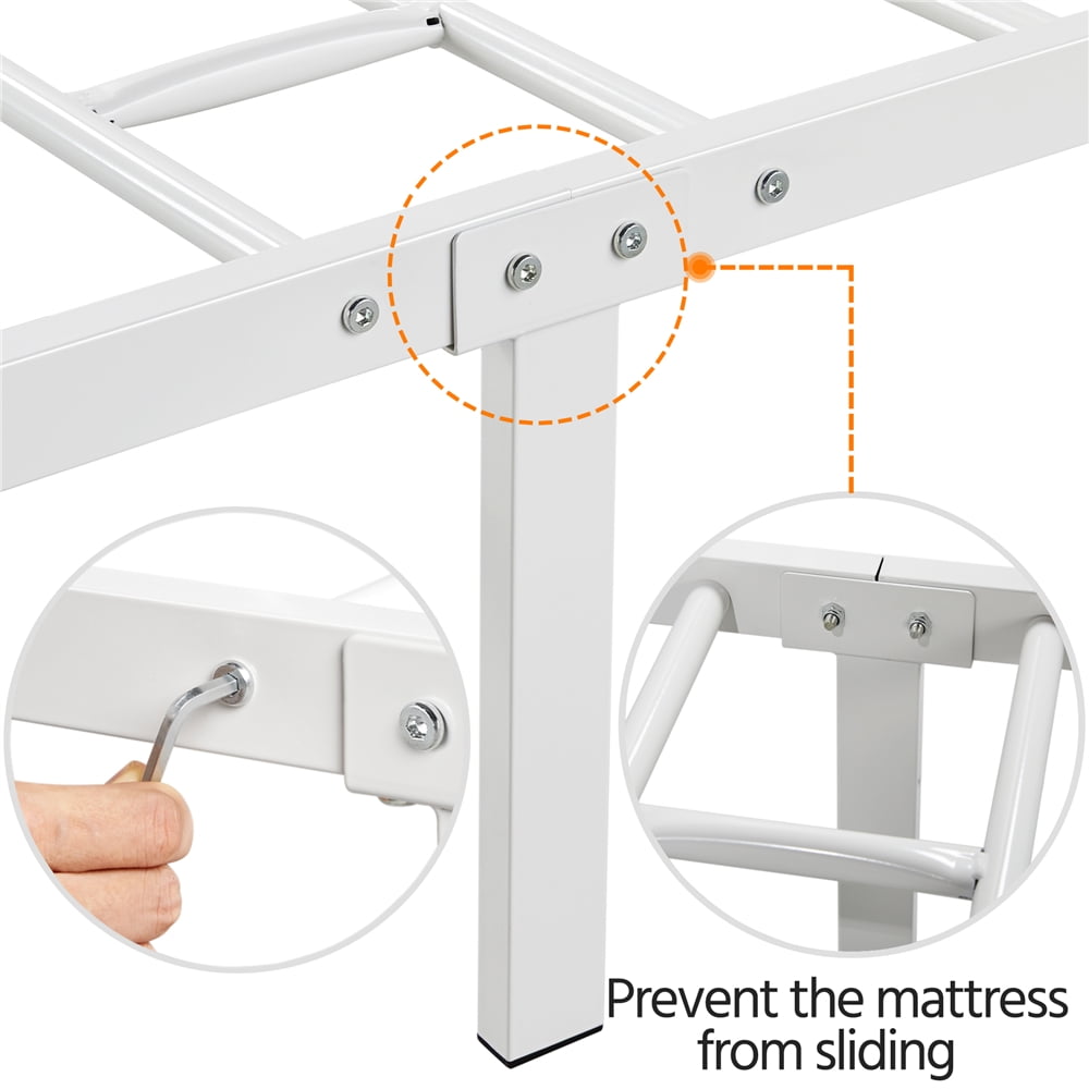 Alden Design Metal Platform Queen Bed with High Headboard, White