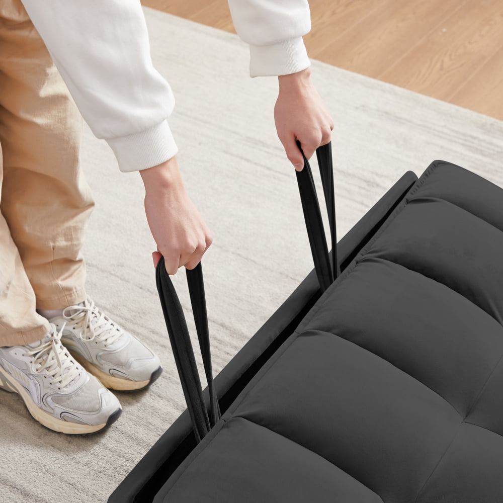 55 Inch Convertible Futon Sofa Bed,Modern Loveseat Sleeper Sofa Couch with Pull-Out Sofa Bed for Living Room,Small Space - Black