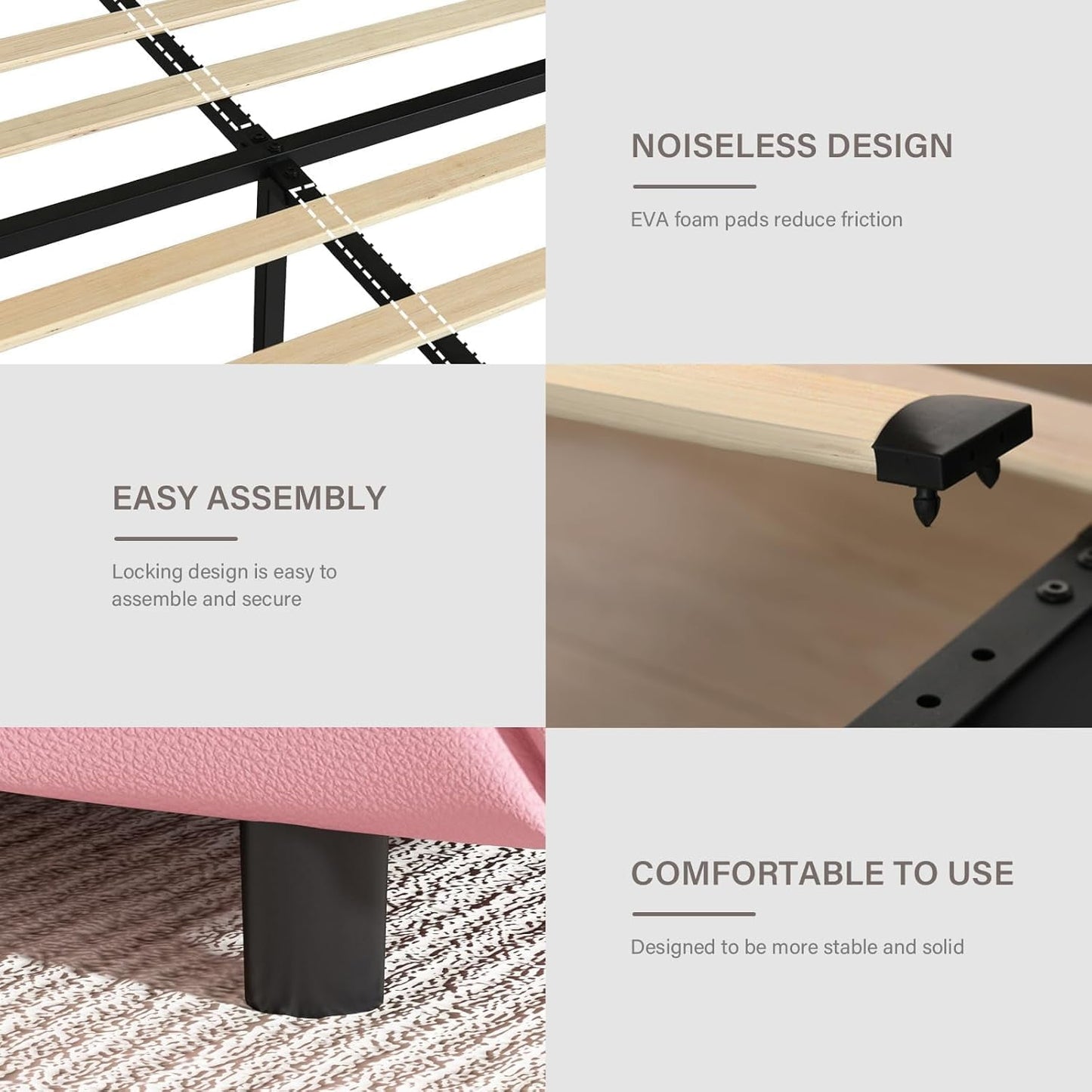 4 EVER WINNER Twin Size LED Bed Frame, Pink Twin Bed Frame with LED Light Headboard, 2 Storage Drawers Upholstered Platform Bed Frame, Pink