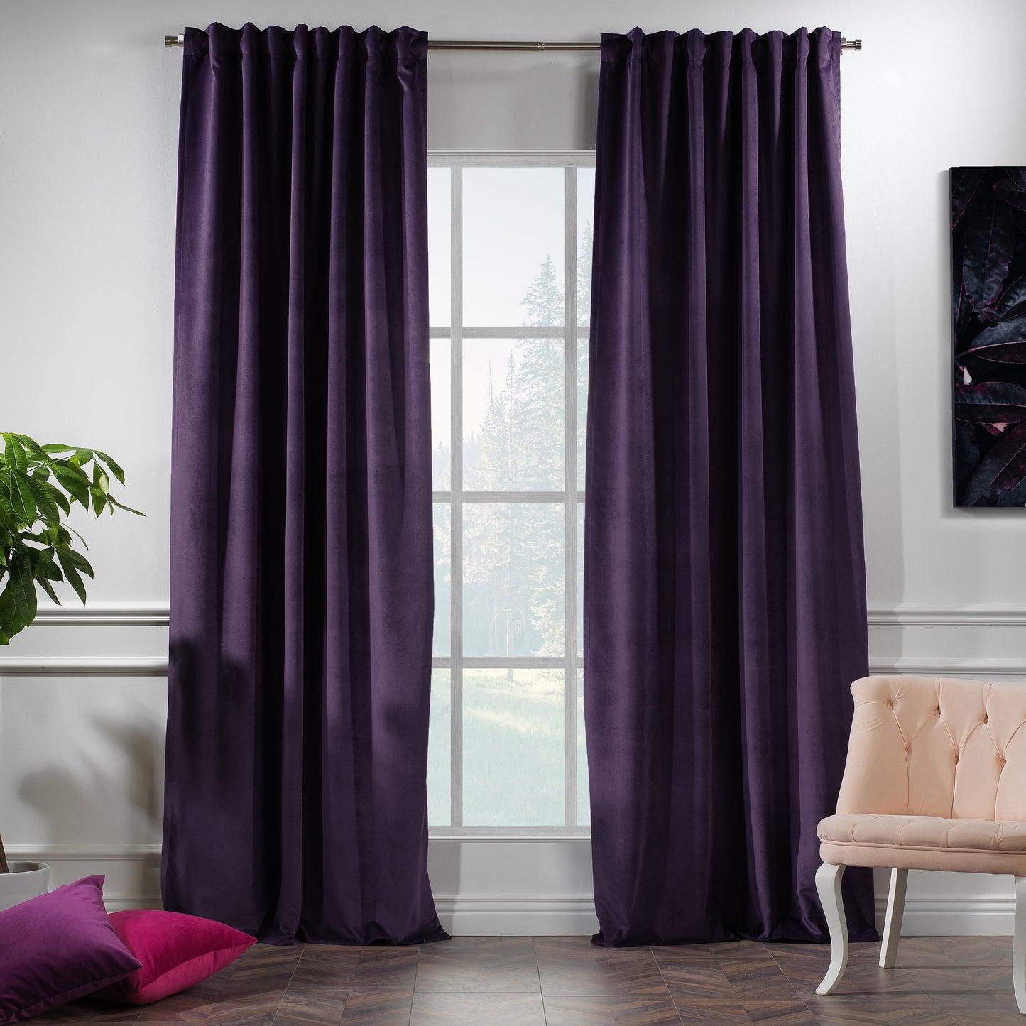 3S Brother's Solid Luxury Matte Velvet Soft Curtains Set of 2 Panels Hanging Back Tap & Rod Pocket Home D¨¦cor Bedroom Kitchen Office Windows Room Darkering ( Admiral-Berry-52in x120in )