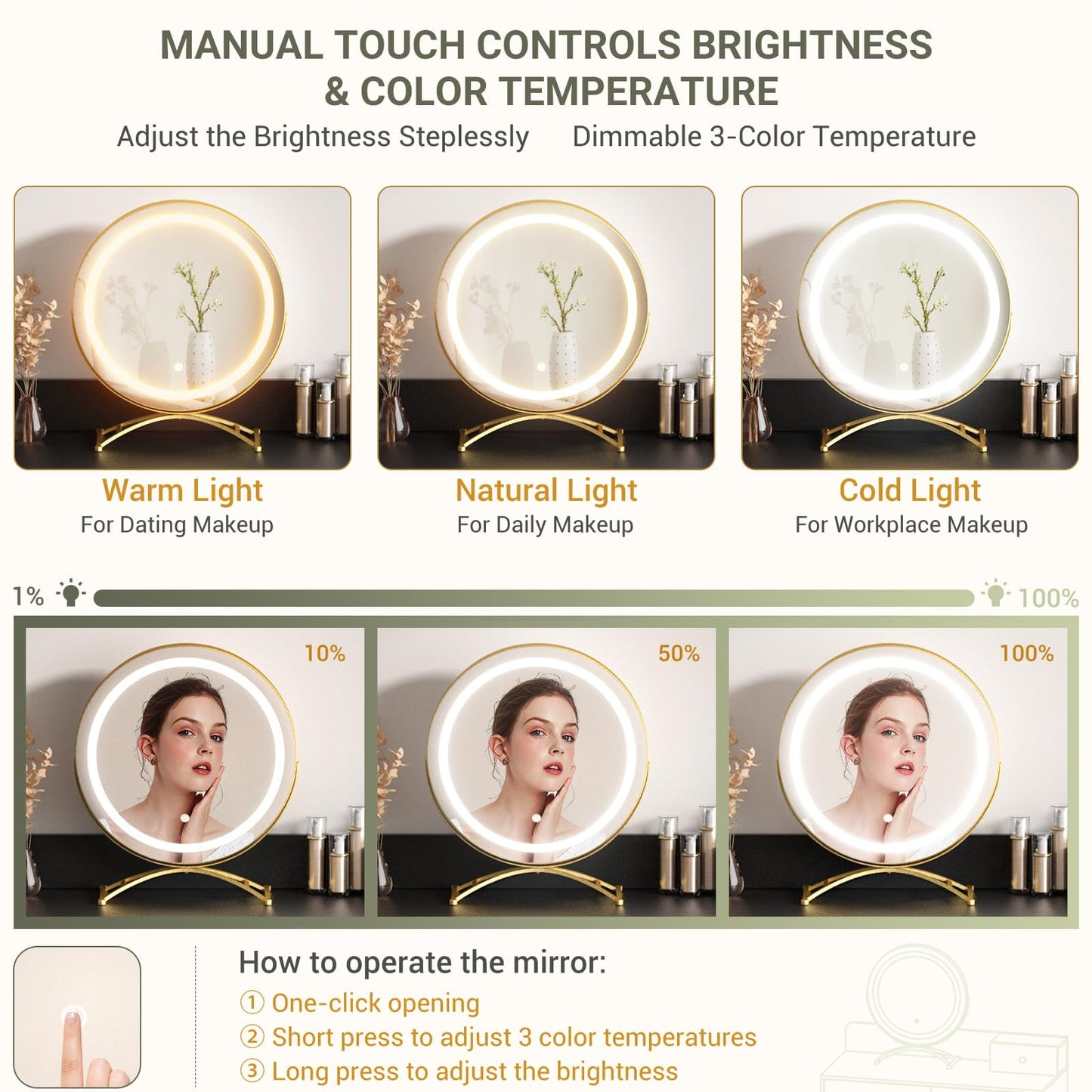 Homieasy Vanity Desk with Mirror and Lights, Modern Makeup Vanity Table Set with 6 Storage Drawers and Cushioned Stool for Bedroom, Dressing Table with Divided Organizers for Women, Black